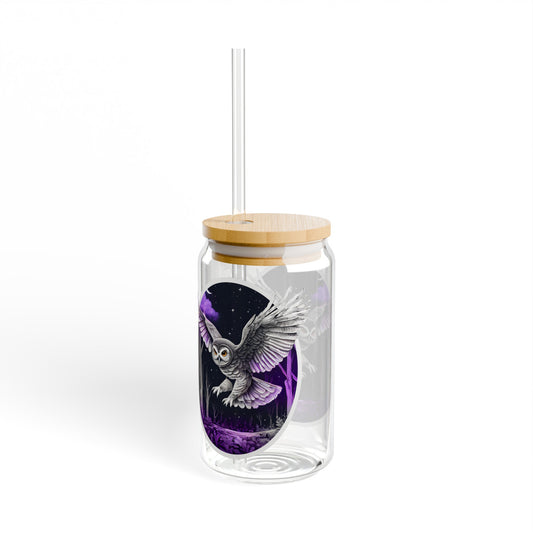 Owl Glass Tumbler with Bamboo Lid and Straw 16oz